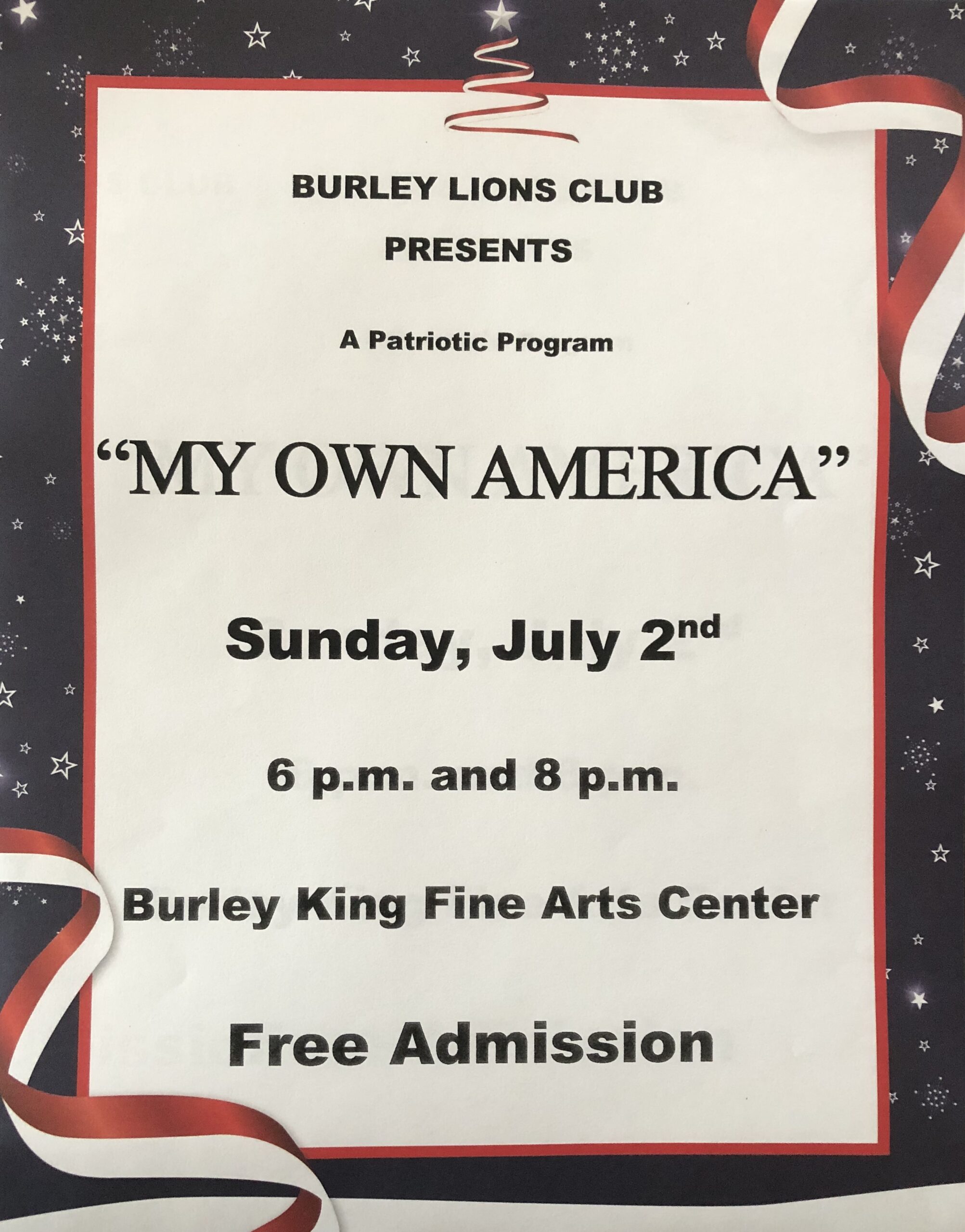 Community Patriotic Program "My Own America" at Burley King Fine Arts Center 